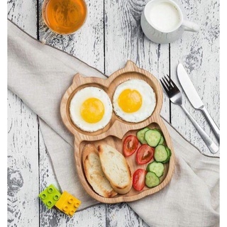 Khay gỗ tần bì hình cú mèo cho bé ăn dặm