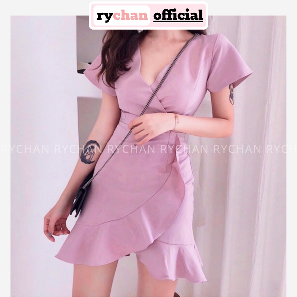 Đầm Nữ Dự Tiệc Màu Đỏ Đô, Hồng Cổ V Tay Ngắn Bèo Lai Dọc Thân Ôm Body Cực Tráy [ẢNH THẬT CUỐI] - DX9746