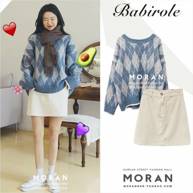 Hàng Sẵn_ Áo len dệt họa tiết kim cương MORAN