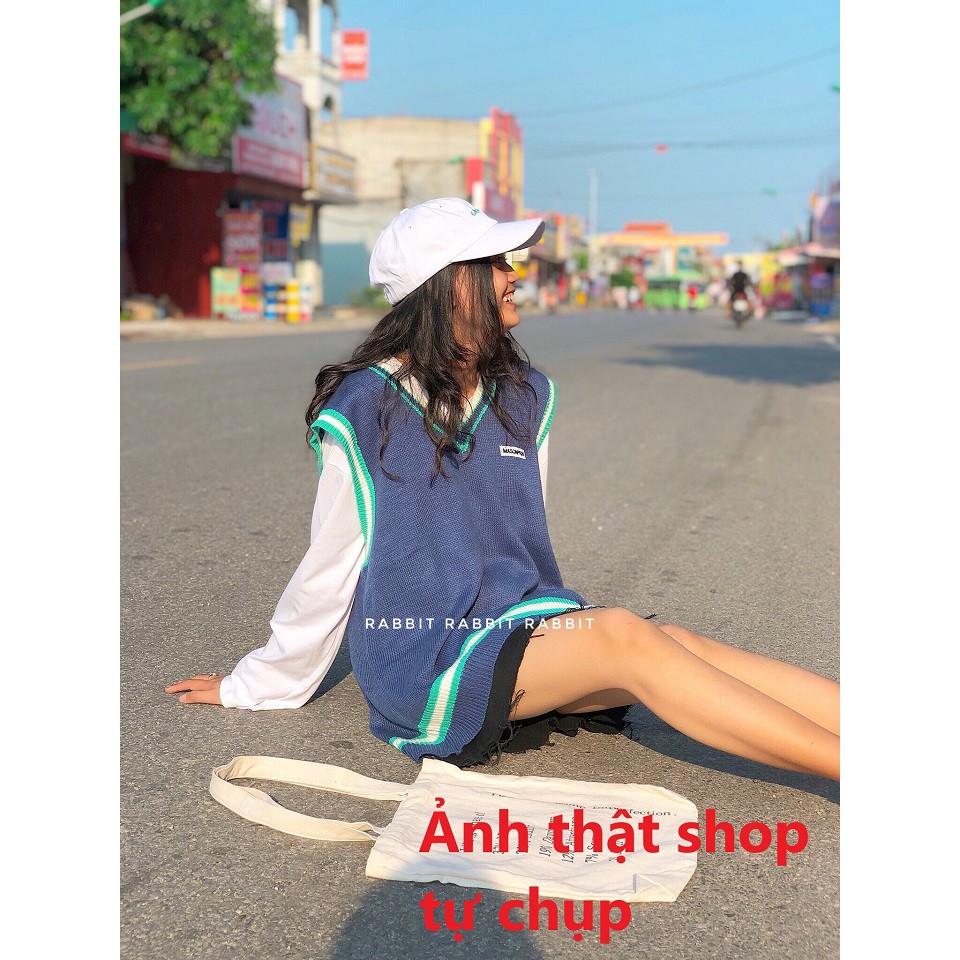 Áo len gile nữ dáng dài form rộng gile Vintage Ulzzang màu xanh, màu tím - 001 ...