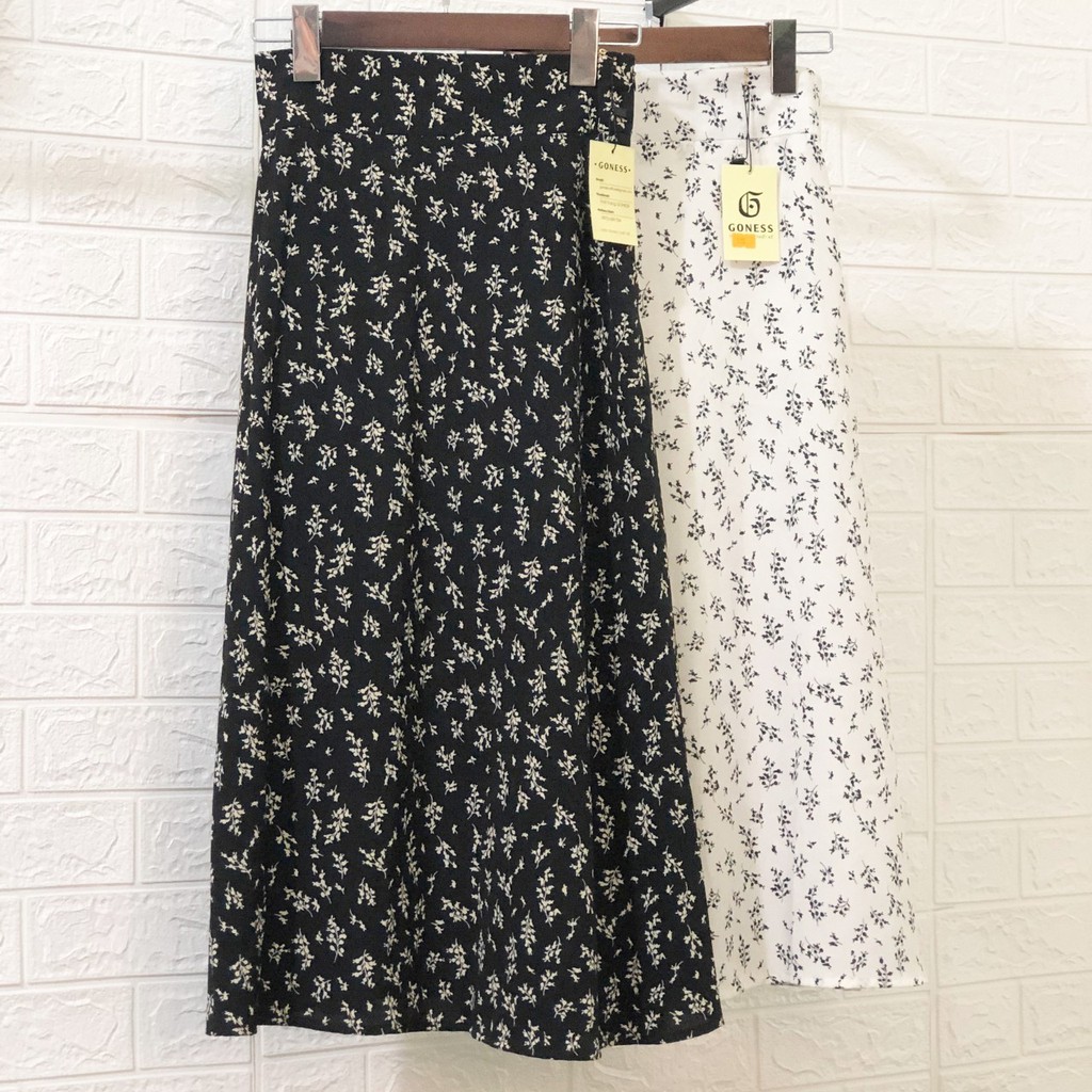 Chân váy dài lưng cao hoạ tiết hoa nhí vintage khoá sau thời trang cho nữ 205 | BigBuy360 - bigbuy360.vn