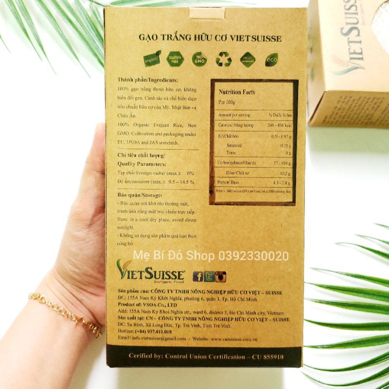 Gạo Trắng Hữu Cơ Vietsuisse 1kg An Toàn Sức Khỏe Cho Bé Ăn Dặm