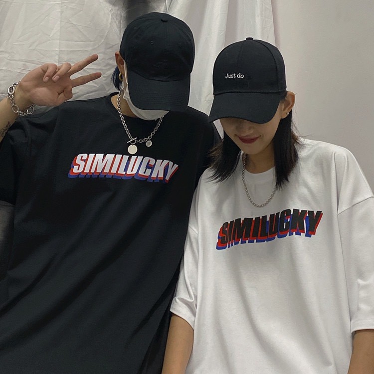 Áo thun tay lỡ form rộng unisex chữ ngực SIMILUCKY, áo phông nam nữ phong cách ulzzang hàn quốc