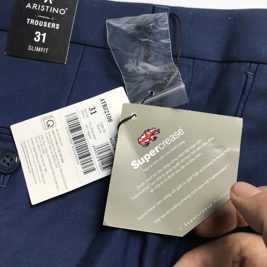 Quần tây công sở nam Aristino xanh tím than dáng slim fit chất liệu polyester cao cấp mềm mịn ATR02108