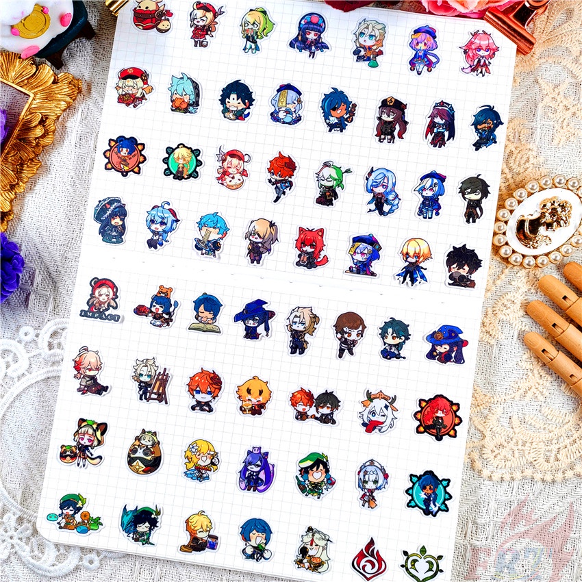 Set 120 miếng dán trang trí decal thiết kế Q Genshin Impact Q-A mini thời trang cho sổ lưu niệm album nhật ký DIY