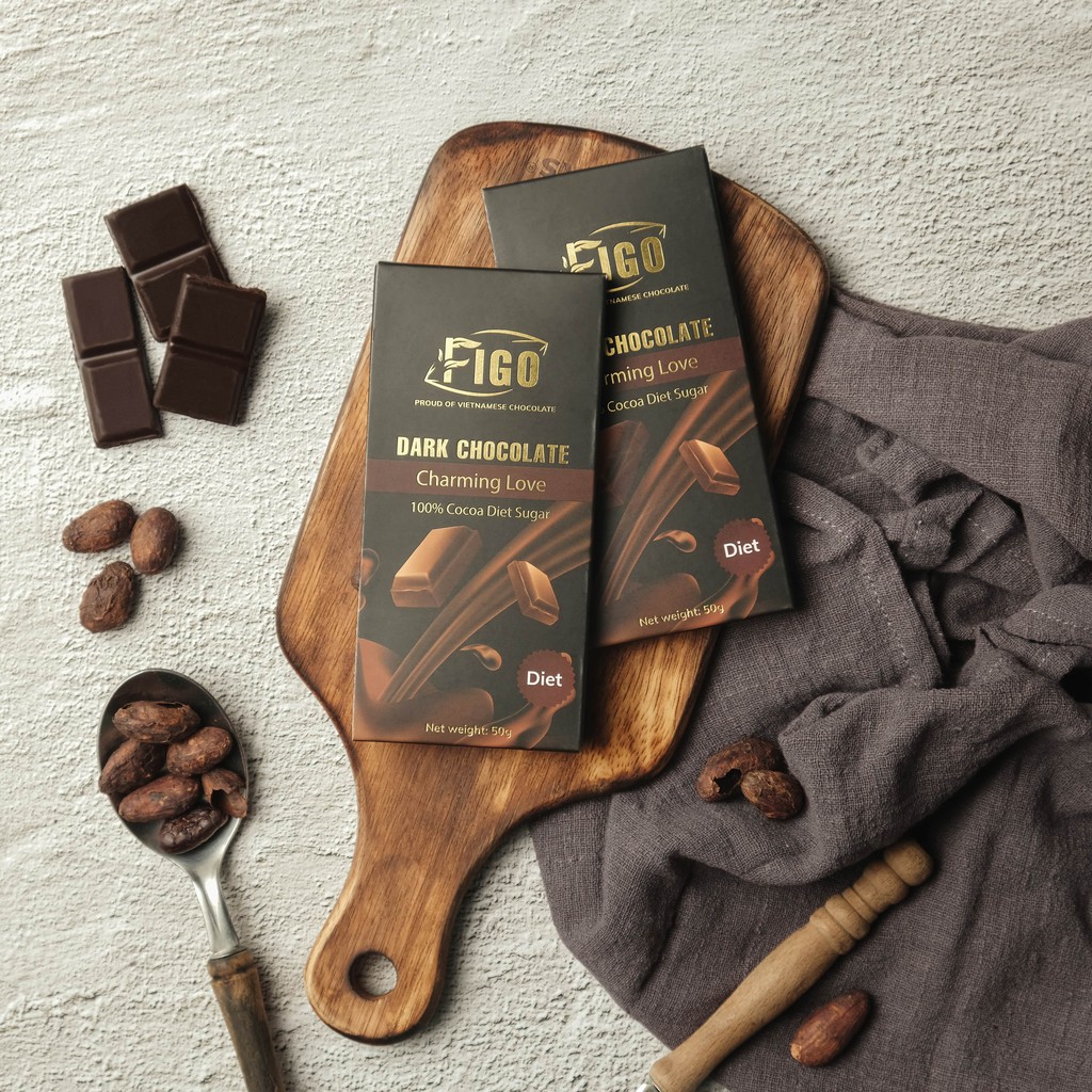 [GIÁ DÙNG THỬ SP MỚI] Kẹo Socola đen 100% cacao + đường ăn kiêng giảm cân 50g Figo - Chế độ keto, eat clean,DAS, LOWCARB