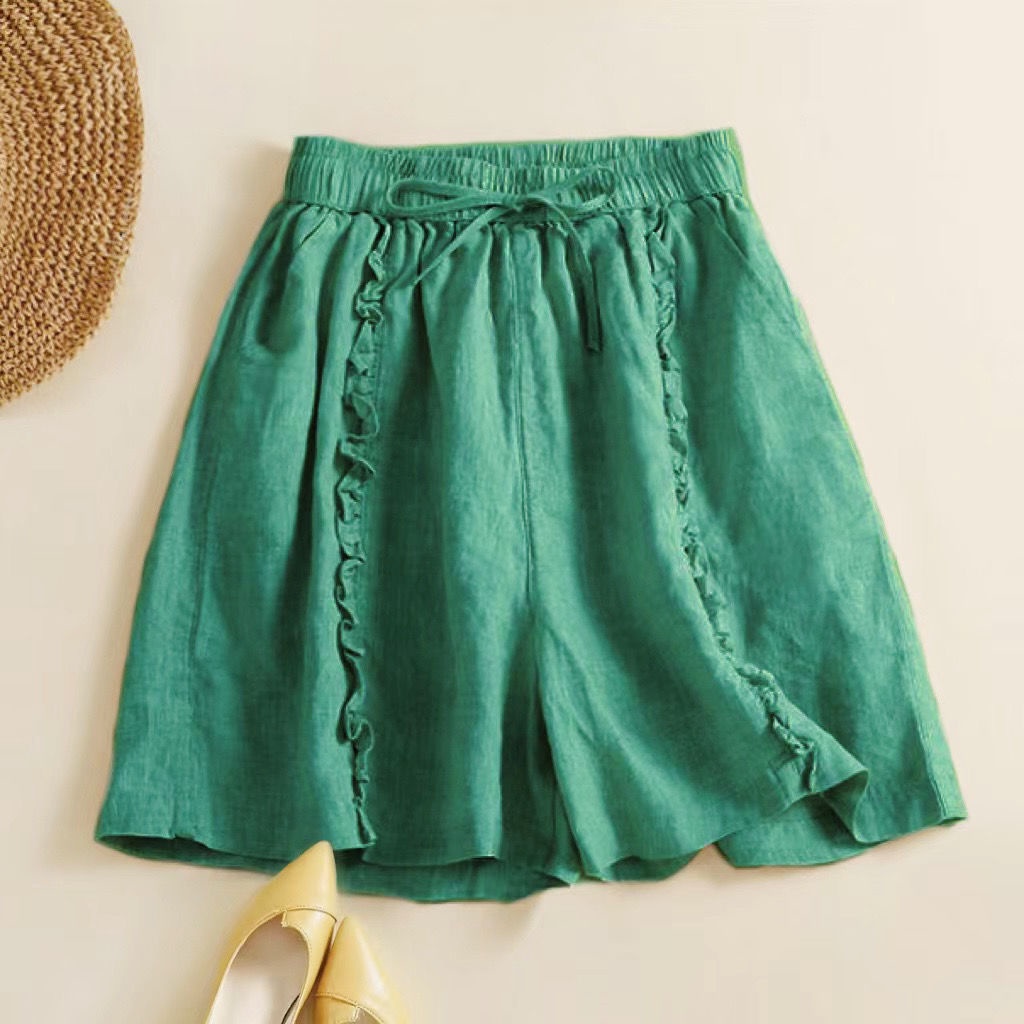 Quần Short 100% Cotton Lanh Ống Rộng Thoáng Khí Thời Trang Mùa Hè Cho Nữ