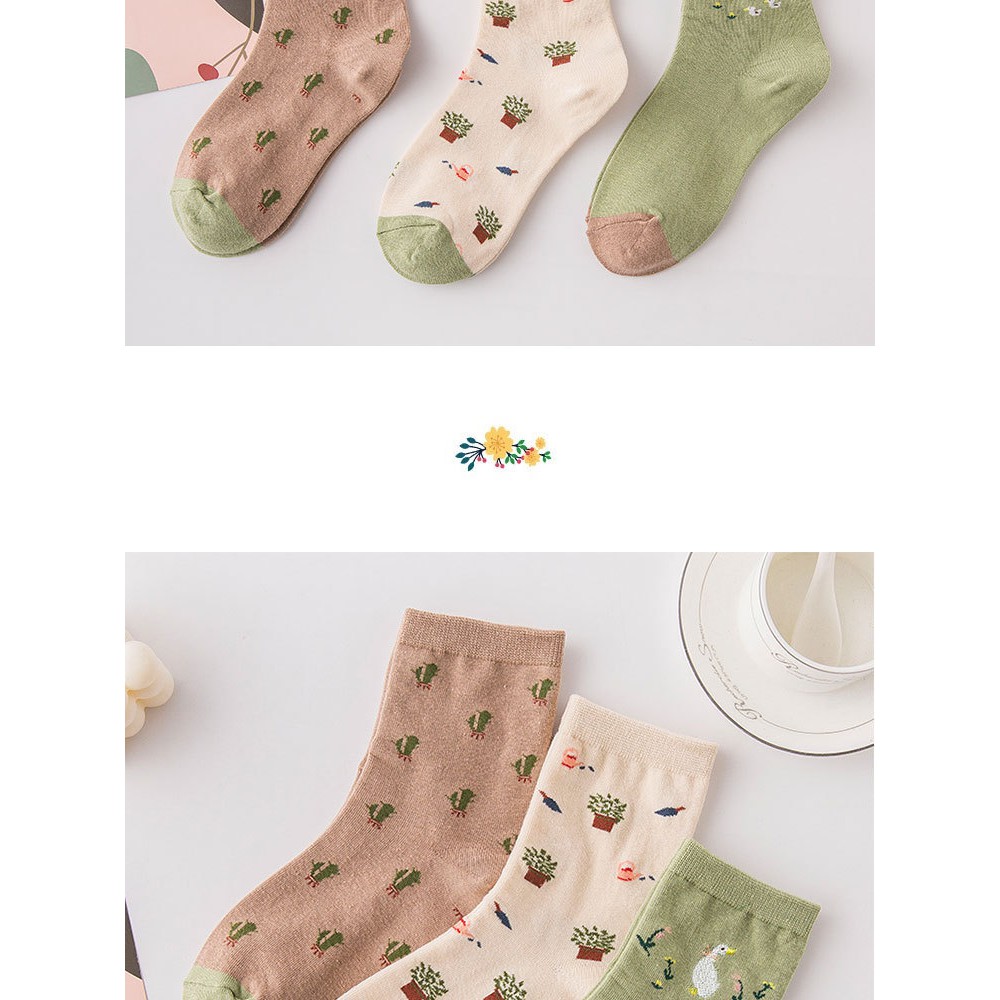 Tất nữ cổ cao Cotton In hình hoạt hình Dễ thương Nhật Bản Vớ Cao cổ nữ Cute Hàn Quốc