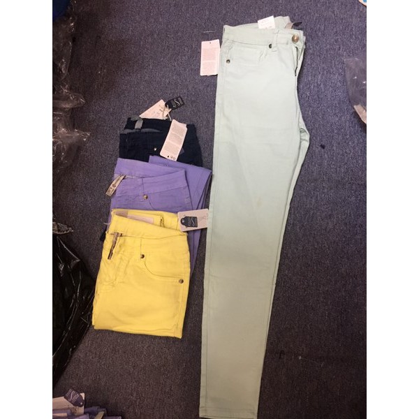 Quần Jeans Nữ MNG Skinny Co Giãn 4 Màu Lỗi Dơ Nhẹ Tím Sữa / Vàng Chanh / Xanh Lính / Xanh Mint
