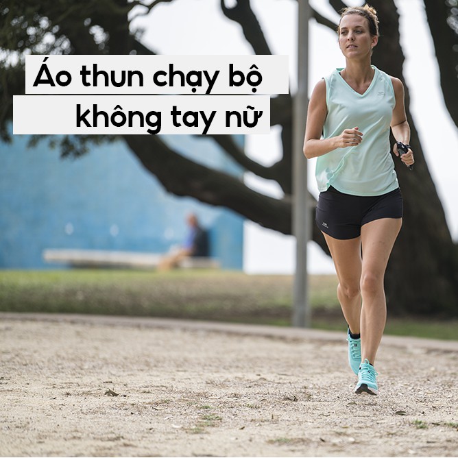Áo thun thể thao tank-top nữ run dry Decathlon chuyên chạy bộ, nhanh khô - xanh lá cây nhạt