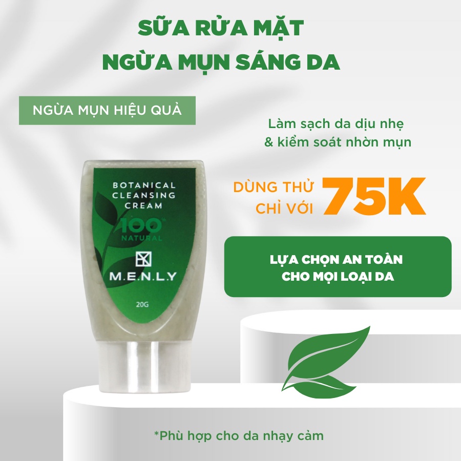 Sữa rửa mặt dưỡng sáng da ngừa mụn, giảm dầu cho nam giới Menly 100gr và 20gr