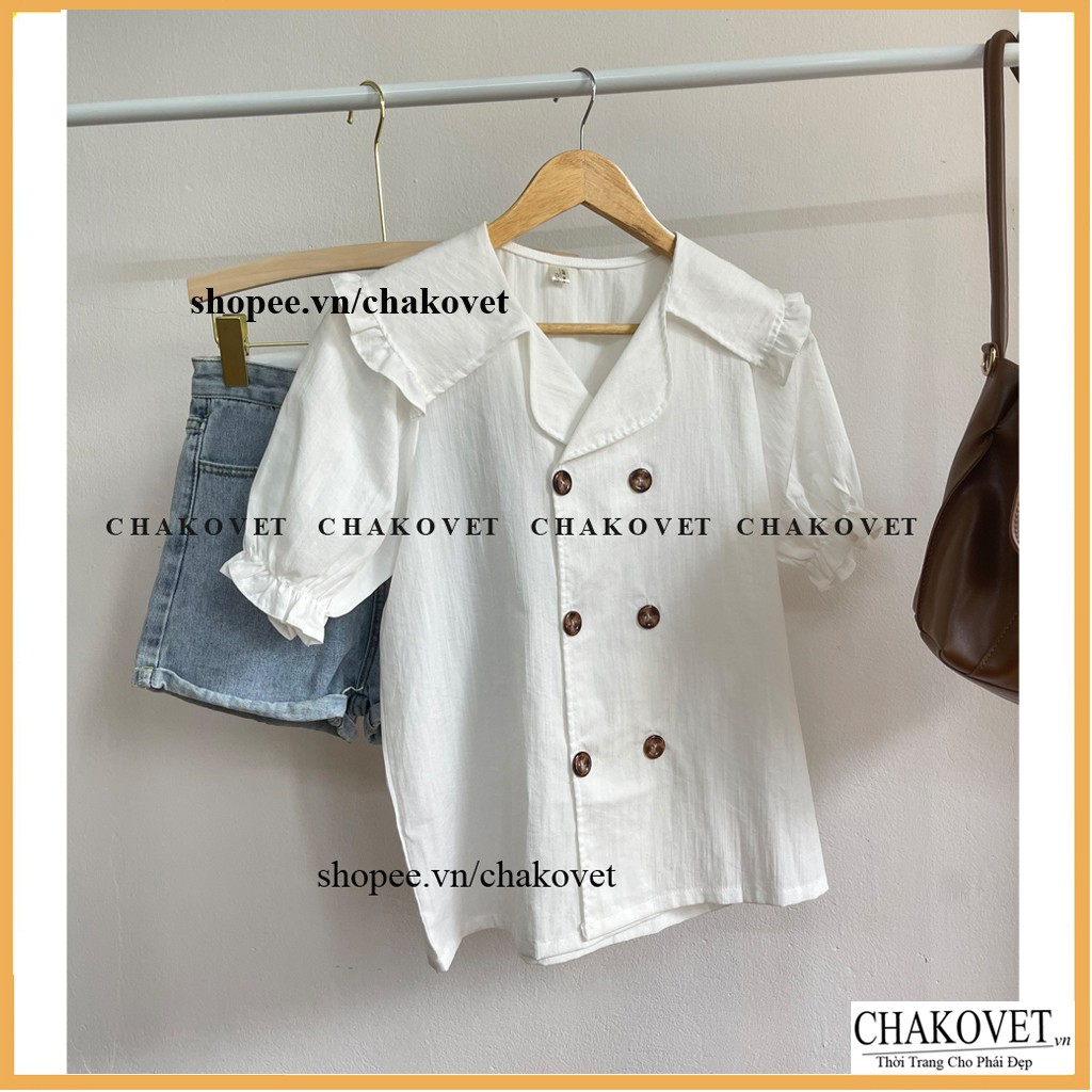 Áo kiểu nữ 6 khuy cổ bèo CKA837, kiểu áo sơ mi nữ tay ngắn bo chun mặc đẹp tôn dáng đẹp da phù hợp đi làm đi chơi | BigBuy360 - bigbuy360.vn