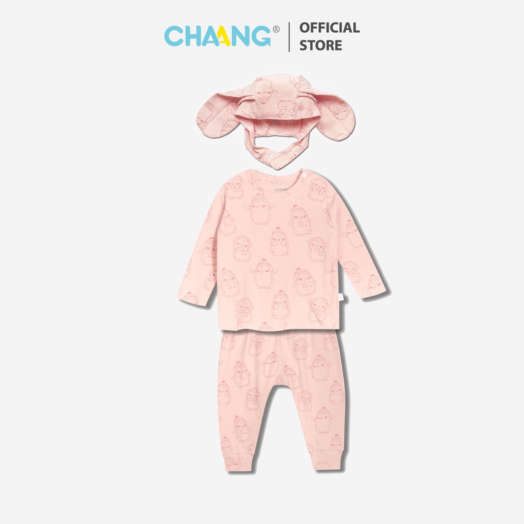 Set bộ dài cúc vai kèm mũ tai thú Snow tăm hồng cho bé gái
