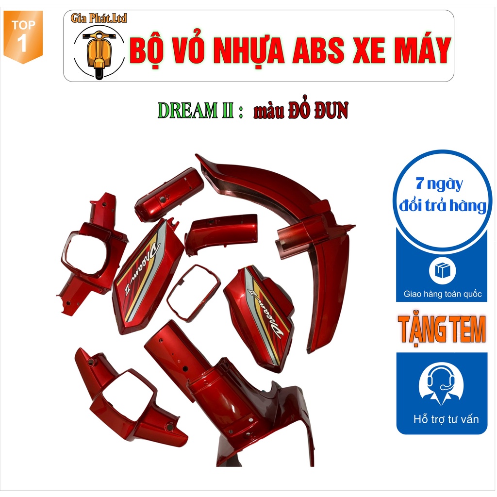 Bộ nhựa dàn áo xe Dream II - Dream Việt - Thái - Tàu màu ĐỎ ĐUN_SPP-686
