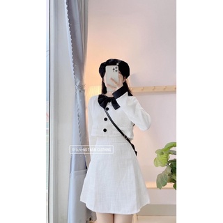 Set váy dạ cổ nơ đen