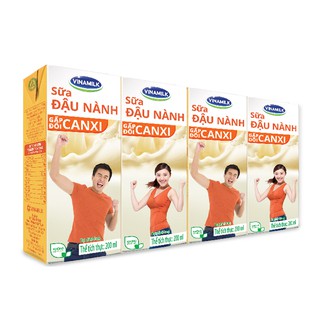 Sữa đậu nành Vinamilk gấp đôi Canxi/ nguyên chất  200ml (lốc 4 hộp)