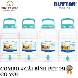 Combo 4 Bình PET Đựng Nước Tròn Có Vòi 15 Lít Duy Tân (Ø 23,9 x 42,2 cm) No.626