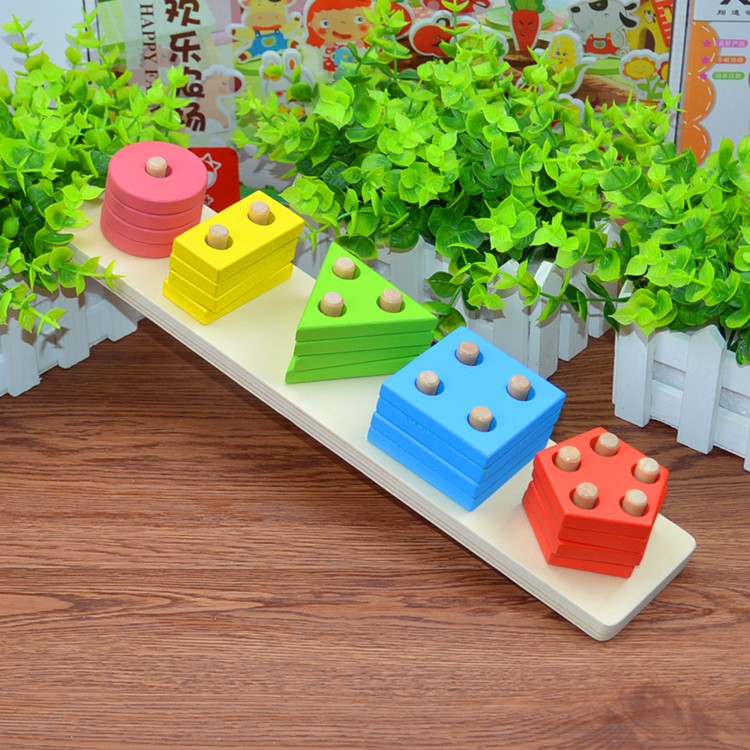 Bộ 2 Món Đồ Chơi Bằng Gỗ An Toàn Tiện Lợi Giúp Bé Phân Biệt Màu Sắc Hình Khối Và Xem Giờ