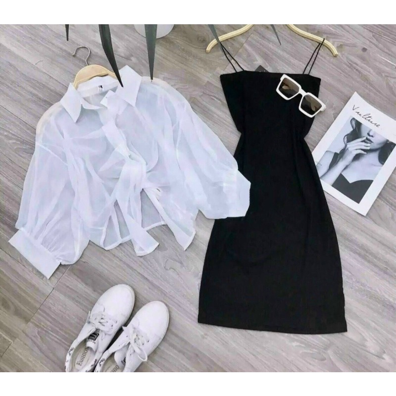 ĐẦM 2 DÂY KÈM ÁO KHOÁT VOAN TRẺ TRUNG NĂNG ĐỘNG
