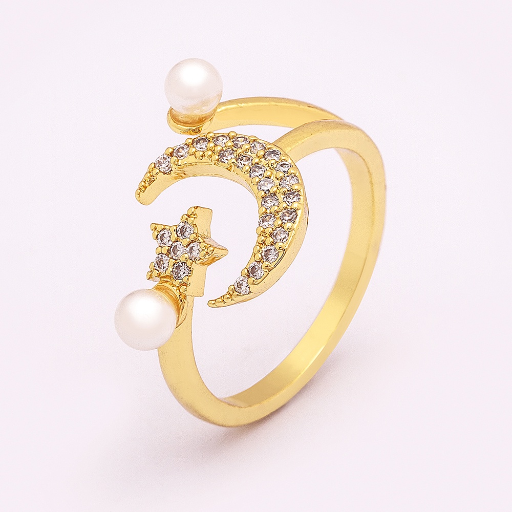 Nhẫn Hở Hình Ngôi Sao / Mặt Trăng Đính Đá Zircon Thời Trang Mới