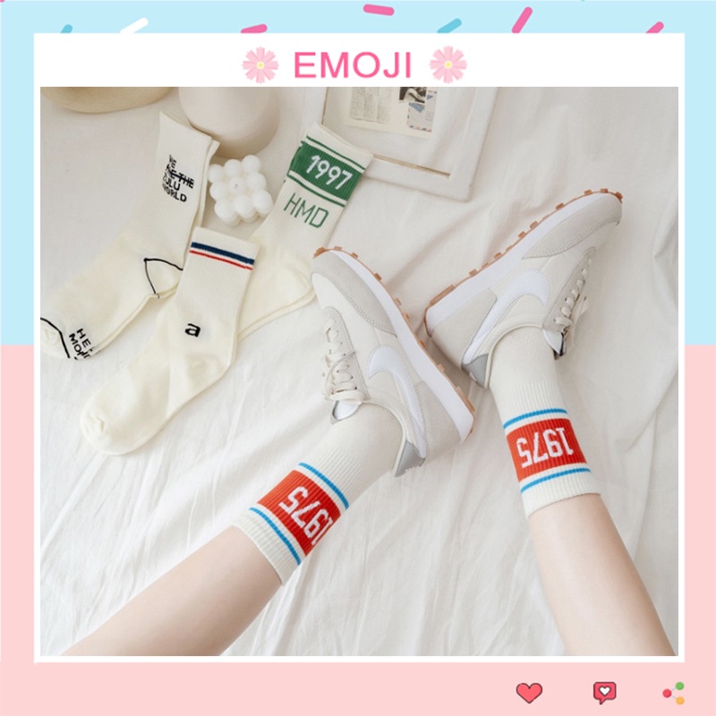 Tất thể thao in năm sinh dành cho nam nữ phong cách hiện đại năng động vớ cổ cao thấm hút mồ hôi kháng khuẩn EMOJI TD028