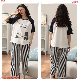 Đồ bộ mặc nhà 💐FREE SHIP💐 Bộ quần lỡ kẻ sọc đen trẻ trung - Micha B37,giảm 10k khi nhập [bộ nữ]