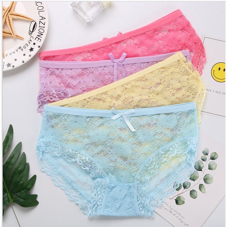 Quần lót nữ sexy vải ren thoáng mát hoa đính nơ - 3808 | BigBuy360 - bigbuy360.vn