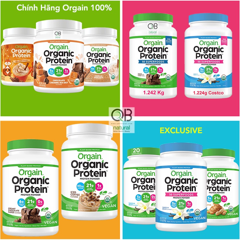 Orgain Protein organic Bột Đạm Làm Bánh Pha Sữa hữu cơ thực vật SuperFood, Vanilla Bean Vegan, Non GMO