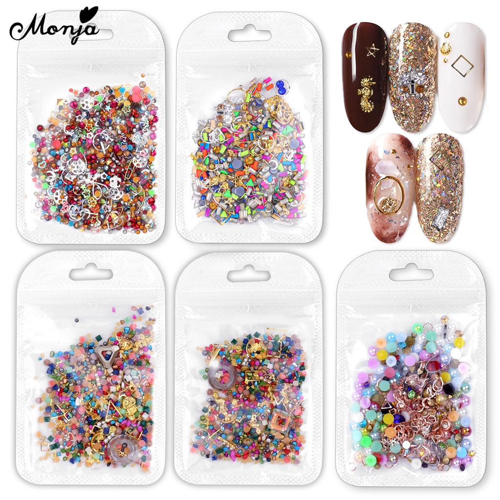 MONJA Phụ Kiện Đinh Tán Kim Loại 3D Đính Trang Trí Móng Nghệ Thuật
