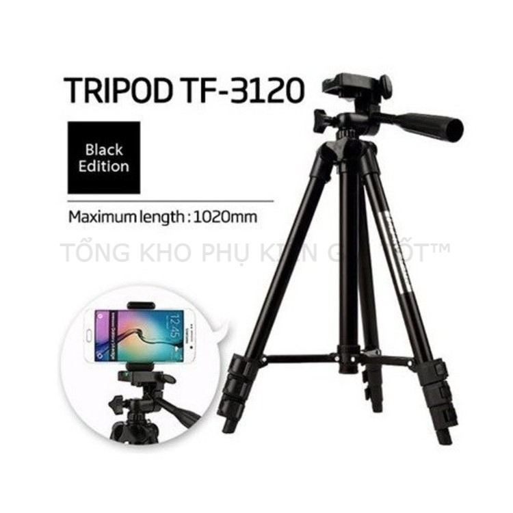 Giá đỡ điện thoại, tripod 3 chân kẹp điện thoại để quay video, livestream có kẹp, thước cân bằng