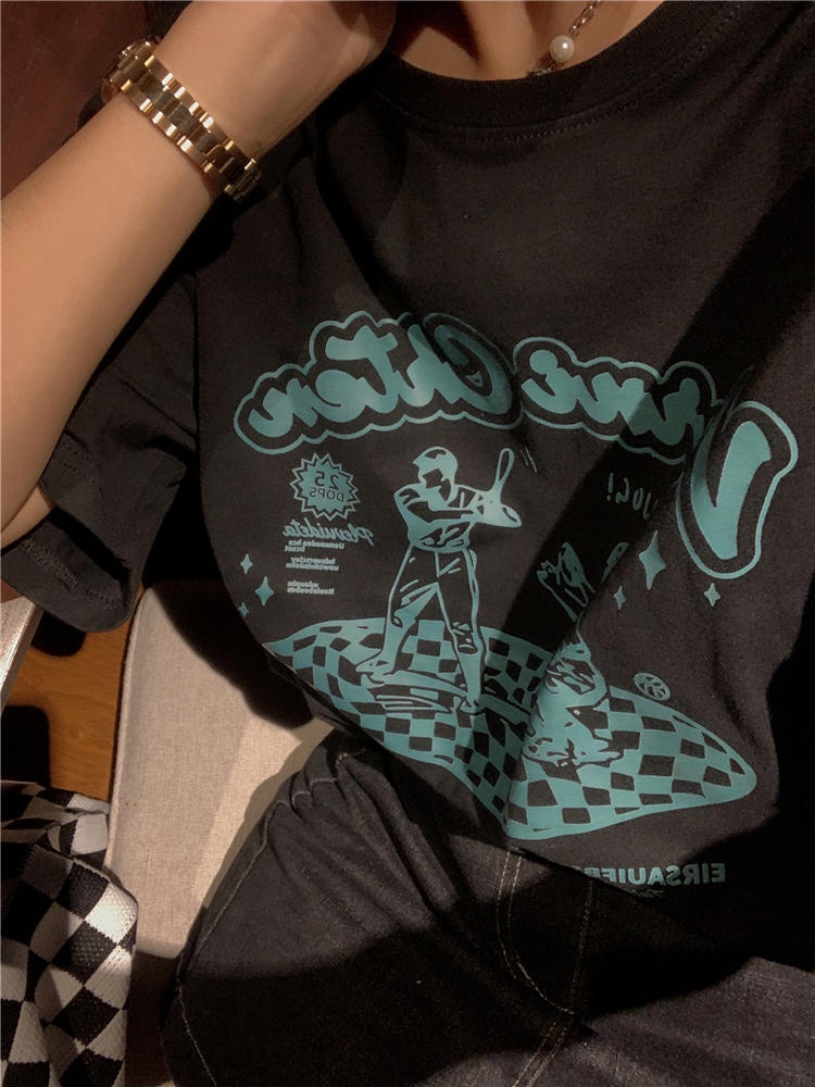 Áo Thun Tay Ngắn Cổ Tròn In Chữ Dáng Rộng 50089