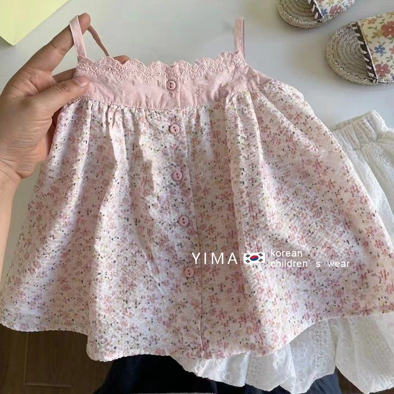 [Babycat] Hàng Có Sẵn Áo Hai Dây Cotton Hoa Hồng Phong Cách Nhật Bản Hàn Quốc Ngọt Ngào Mùa Hè Cho Bé Gái