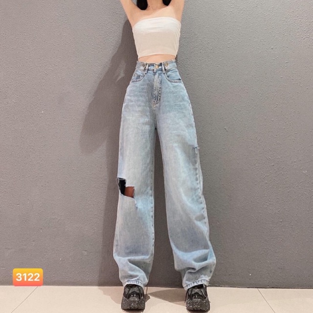 [Có size đại] Quần jean ống rộng hai đai rách 3122, kèm ảnh thật