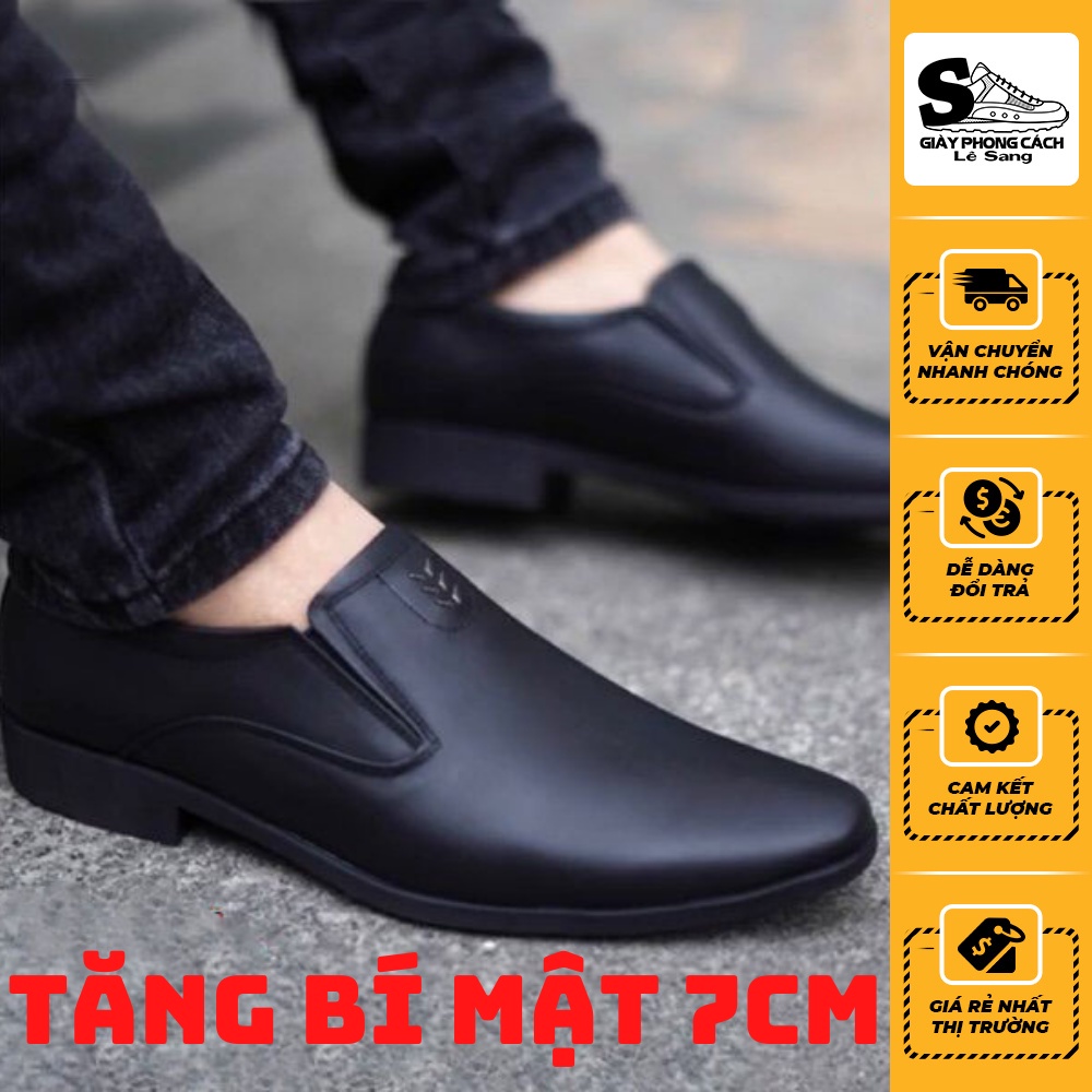 Giày tây nam công sở tăng chiều cao bí mật 7cm, da cao cấp nguyên tấm, đế cao su mang êm chân, size từ 38 đến 43