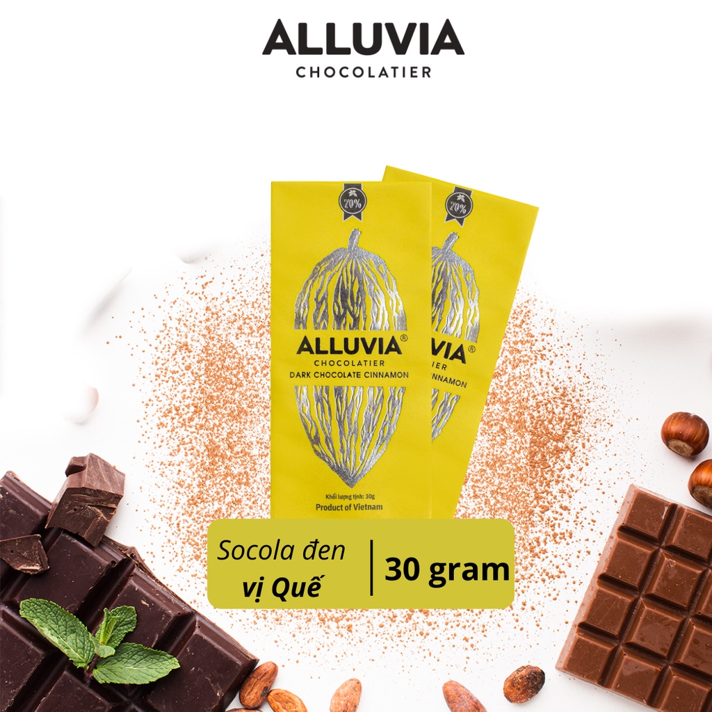 Socola đen nguyên chất vị Quế Trà Bồng đắng vừa ít ngọt Alluvia thanh nhỏ 30 gram Dark chocolate bar with cinnamon