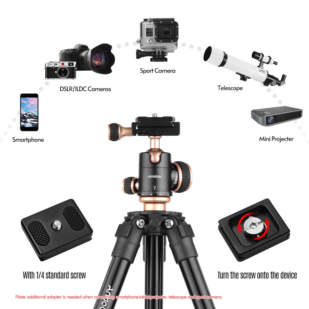 Chân Tripod Andoer Q160SA Chuyên Dụng Cho Máy Ảnh DSLR Chiều cao có thể điều chỉnh