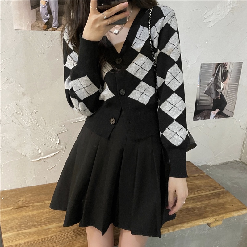 Áo cardigan dệt kim tay dài cổ chữ v phong cách thời trang retro
