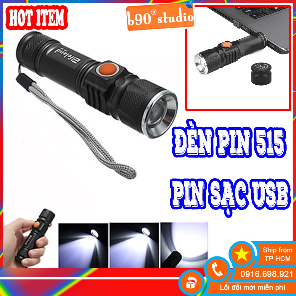 🔥 GIÁ SỈ 🔥 Đèn pin siêu sáng cổng sạc USB 515 đèn pha led cầm tay