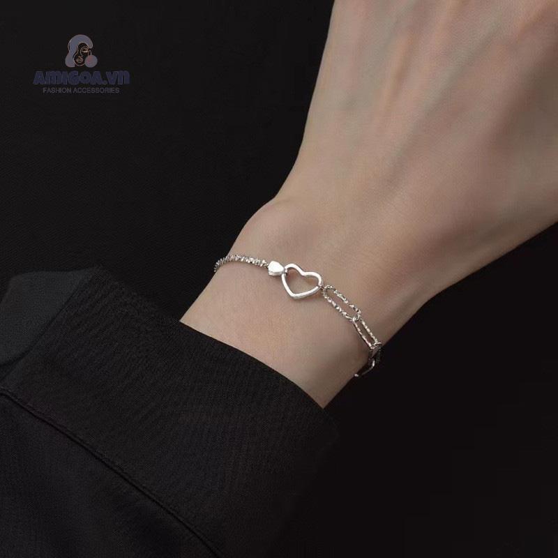 ✨✨ Vòng Tay Thiết Kế Rỗng Không Đối Xứng Hình Trái Tim Lấp Lánh Thời Trang Cho Nữ