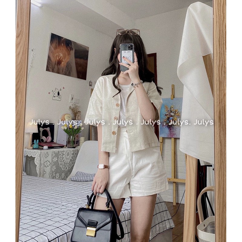 Áo croptop cổ vest khuy giả gỗ (ảnh thật shop chụp kèm video)