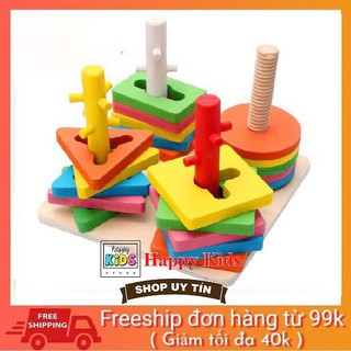 Đồ chơi thả hình khối 4 cọc kết hợp luồn cọc