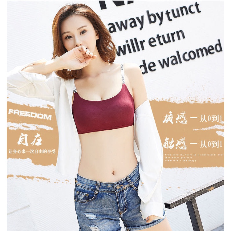 Áo Ngực Bộ đồ lót nữ Áo Lót Cotton Không Gọng Thép Đệm Ngực In Chữ Tiếng Anh Dễ Thương Cho Nữ