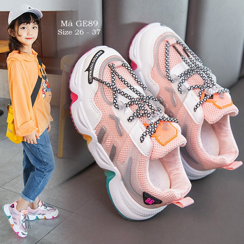 Giày bánh mỳ độn đế Stella cho bé gái 3 - 12 tuổi kiểu dáng thể thao độn đế thời trang GE89