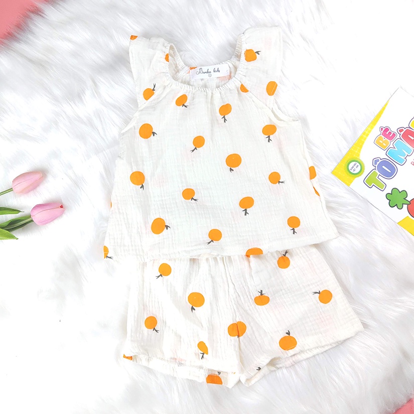 Bộ 2 dây cánh tiên💥 CAO CẤP💥 bộ đồ mùa hè chất xô muslin thấm hút mồ hôi, mềm mại cho bé gái