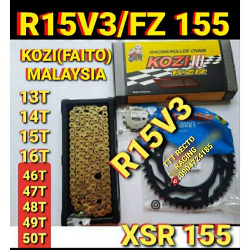 NHÔNG SÊN DĨA R15V3/FZ 155i/XSR 155 DĨA 46T 47T 48T 49T 50T SÊN VÀNG KOZI(FAITO) MALAYSIA