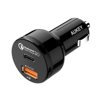 Cốc Sạc Ô Tô Aukey 33W 1 Cổng USB Type C 3.0 + 1 Cổng Quick Charge QC 3.0 - CC-Y1