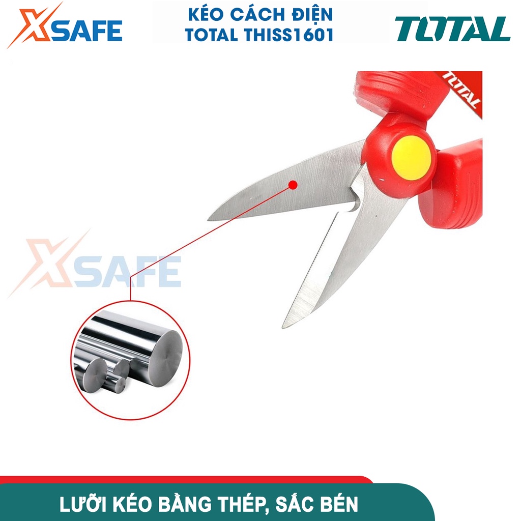 Kéo cách điện TOTAL THISS1601, chứng nhận 1000V, VDE/GS, kích thước 160mm, sản xuất theo tiêu chuẩn EN60900, lưỡi thép