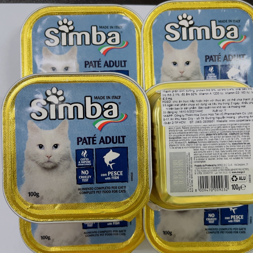 100g - Pate SIMBA dành cho mèo [FREESHIP] vị Cá ngừ và gà - thơm ngon nhập khẩu từ Ý - Simba Monge - đủ dinh dưỡng