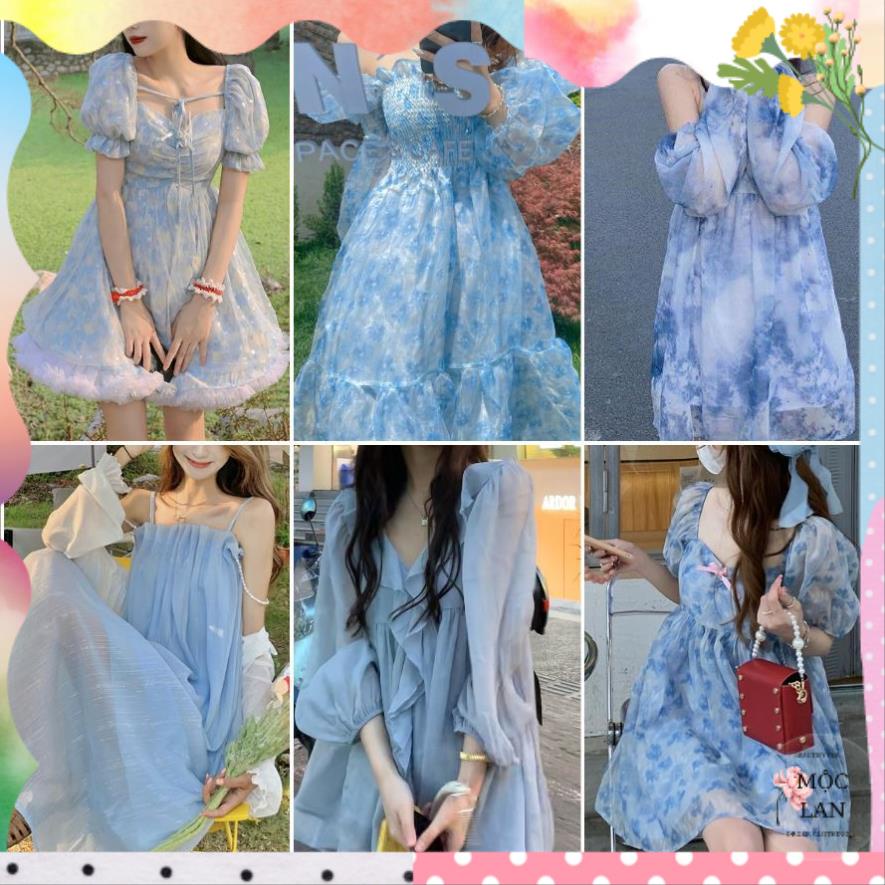 Đầm nữ Ulzzang dáng xoè màu xanh dương AK2039