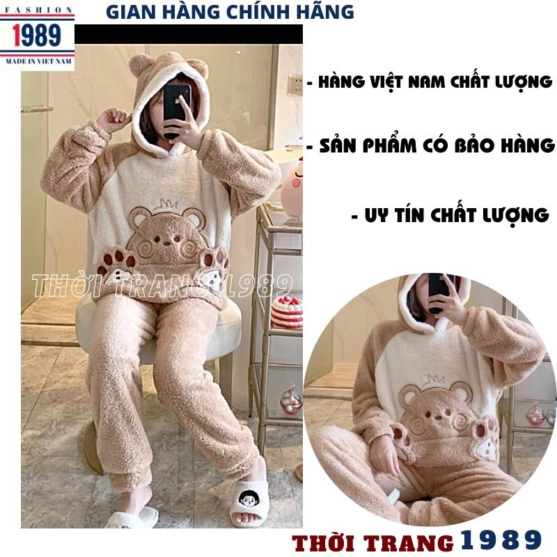 Bộ đồ mặc nhà lông gấu xám kiểu dáng hàn quốc ,bộ ngủ lông cừu siêu ấm mùa đông -PHƯƠNG 1989